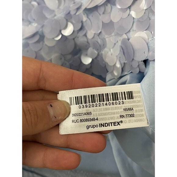 Zara Womens Mini Sequin Skirt Size S Light Blue Short Side Zip 3920/221 NWT - Picture 7 of 16